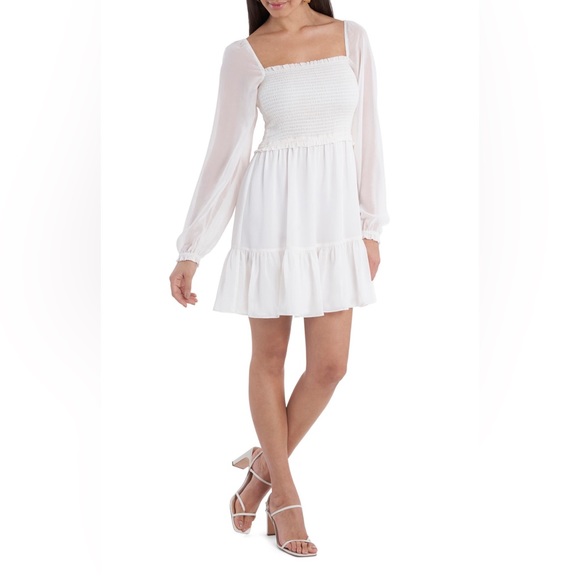 1. State Dresses & Skirts - 1. State Smock Bodice Ruffle Hem Long Sleeve Minidress